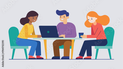 Group of students collaborating on laptops during a study session Vector