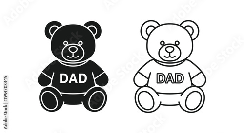 Dad bear fathers day black white line art Vector