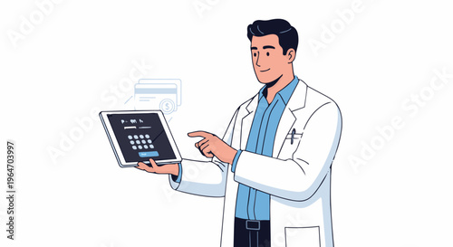 Doctor Using Tablet for Medical Data Entry and Patient Management.