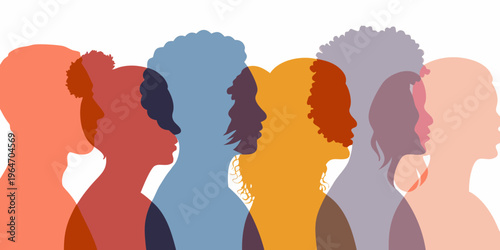 Diverse group of people represented as colorful silhouette profiles