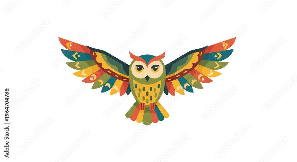 Naklejka premium Colorful illustration of an owl with spread wings on white background