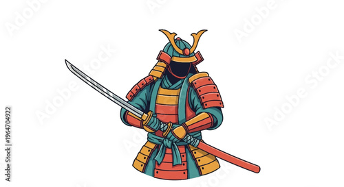 Samurai warrior illustration with katana sword isolated