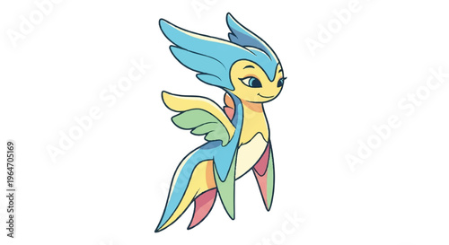 Cartoonish winged creature illustration isolated on white background