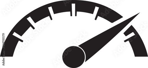 A black and white graphical illustration of a speedometer gauge showing a high speed measurement Vector, illustration