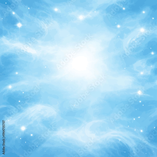 Ethereal blue sky with sparkling stars and glowing light | heavenly dreamy background for spiritual & abstract concepts with wispy clouds