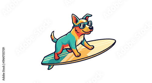 Dog surfing on a board with sunglasses vector illustration