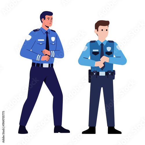 Professional male police officers in blue uniforms