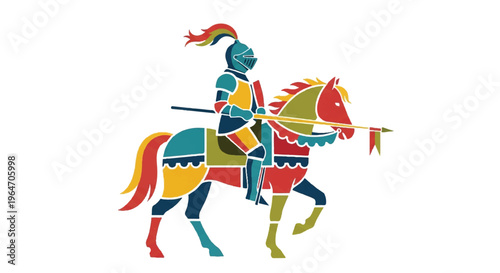 Knight on horseback colorful illustration against white background