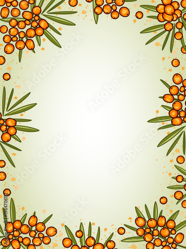 Sea Buckthorn frame banner. Vector illustration.