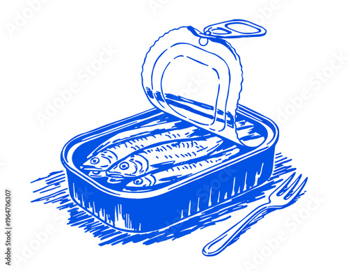Seafood t shirt design.Sardines can illustration, Canned fish artwork. Sardines fish artwork for t shirt print, poster and sticker, vintage retro graphic,  seafood packaging desig