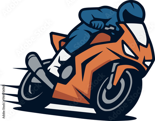 A stylized vector illustration of an orange sport motorcycle speeding on a plain white background Vector