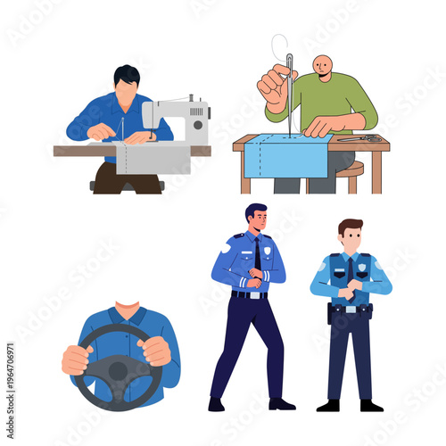 Showcasing a collection of diverse professional occupations and essential service roles