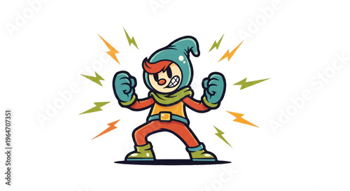Cartoon character with energy bolts illustration