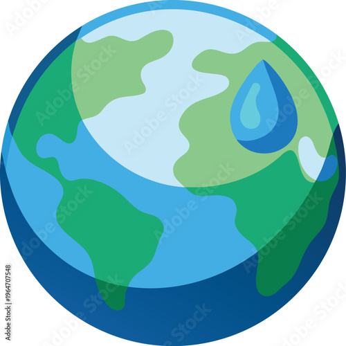 Earth globe with a water drop on it symbolizing conservation