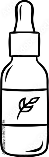Facial serum dropper bottle, simple black and white sketch. Hand-drawn skincare icon for beauty branding or cosmetic packaging