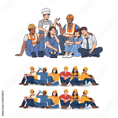 Diverse group of workers resting and collaborating on a project