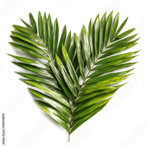 Heart shaped palm leaf on white background