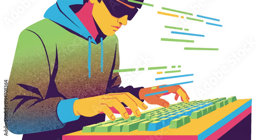 Person coding software illustration digital technology development concept