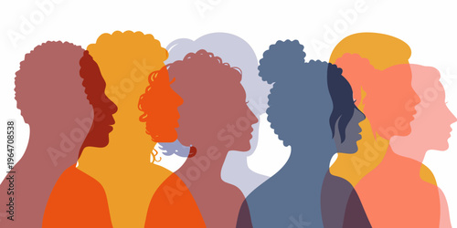 Diverse group of women depicted in colorful silhouette profiles