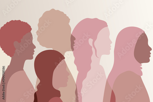 Diverse group of women represented in profile showcasing varied hairstyles