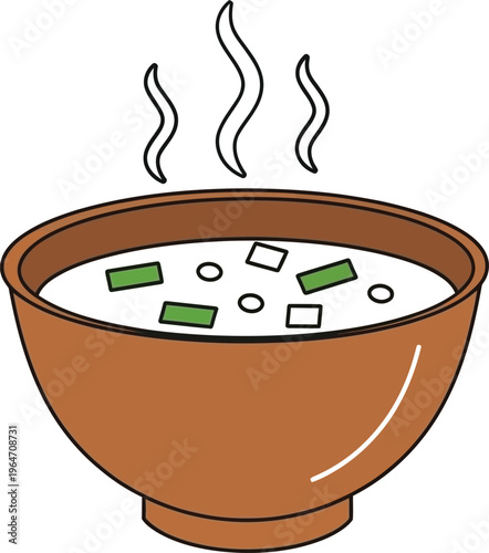 Steaming bowl of soup or porridge in a clay pot
