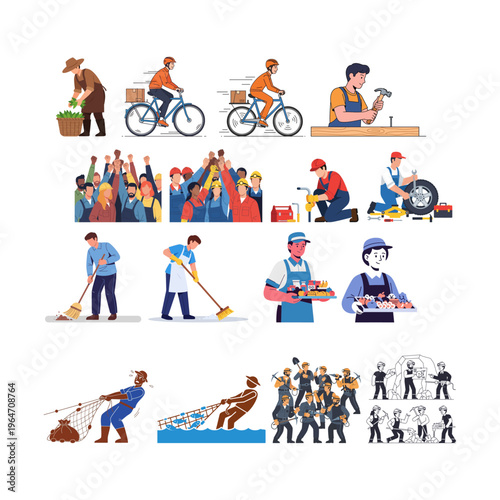 A Comprehensive Illustrated Collection of Diverse Professions and Occupations at Work