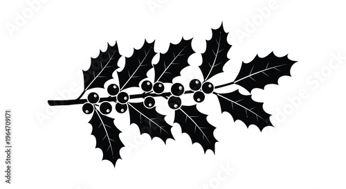 A detailed black silhouette of a holly branch with vibrant berries and spiky leaves a festive silhouette high quality professional modern