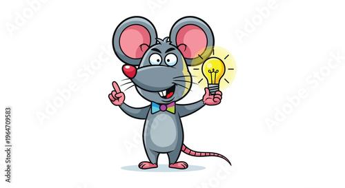 A charming cartoon mouse displays a glowing lightbulb with a thoughtful expression showcasing a delightful silhouette high quality professional detailed modern