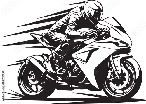 Motorcyclist racing on sportbike, fast speed motorcycle rider on road.