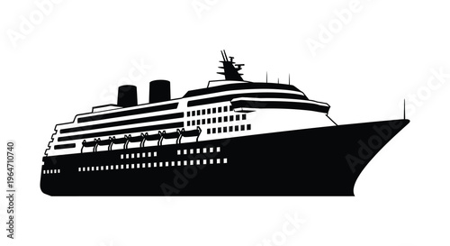 A striking black silhouette of a large cruise ship sailing on calm waters exhibiting elegant design silhouette high quality professional detailed