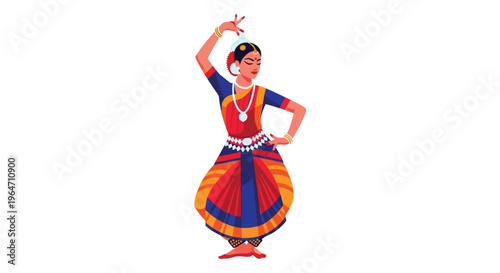 A vibrant illustration depicts a classical indian dancer in a traditional pose showcasing intricate details in silhouette high quality professional detailed