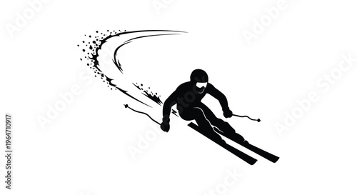 A dynamic depiction of a skier in motion captured with a striking black silhouette high quality professional detailed modern elegant stylish