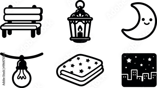 Bench lantern and crescent moon with stars