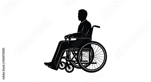 A stark black silhouette depicts a person seated in a wheelchair showcasing accessibility and resilience silhouette high quality professional detailed modern