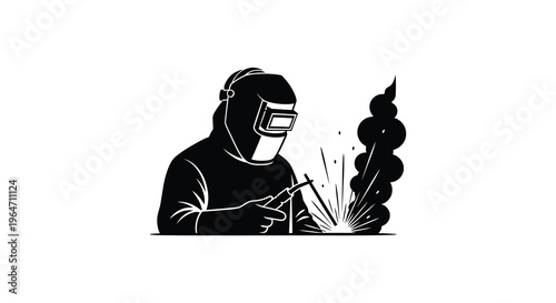 A striking black silhouette depicts a welder working with intense sparks and flames showcasing industrial artistry silhouette high quality professional detailed