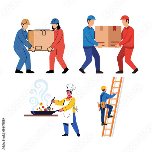 Professional Workforce Illustrative Collection Showing Diverse Occupations and Essential Industry Tasks