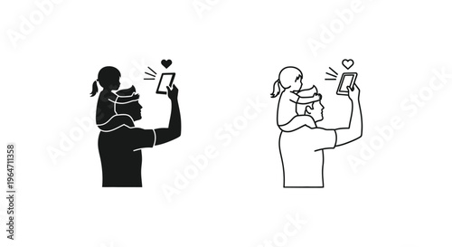 Mother and child taking selfie with heart Vector