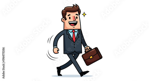 A cheerful businessman energetically walking with a briefcase depicted in a bold flat style silhouette high quality professional detailed modern elegant