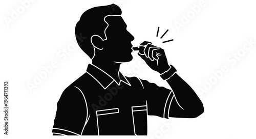 A dark silhouette of a referee blowing a whistle during a sporting event a classic image silhouette high quality professional detailed