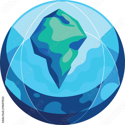 Illustration of earth globe with green land and blue oceans