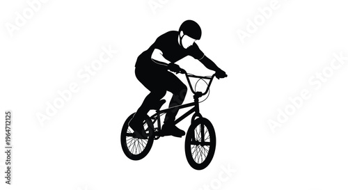 A dynamic black silhouette depicts a cyclist performing a trick on a bmx bike demonstrating athletic skill silhouette high quality professional