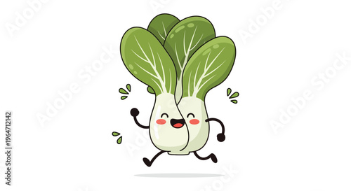 A cheerful cartoon bok choy character runs playfully showcasing a delightful and whimsical silhouette high quality professional detailed modern elegant stylish