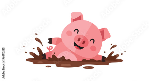 A cheerful pink piglet gleefully plays in a muddy puddle creating a playful and endearing silhouette high quality professional detailed modern