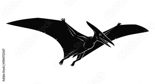 A dynamic black silhouette of a pterosaur in flight showcasing its large wingspan and prehistoric form silhouette high quality professional detailed