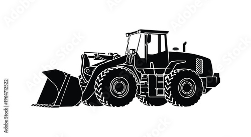 A striking black silhouette depicts a front end loader highlighting its robust design and industrial function silhouette high quality professional detailed modern