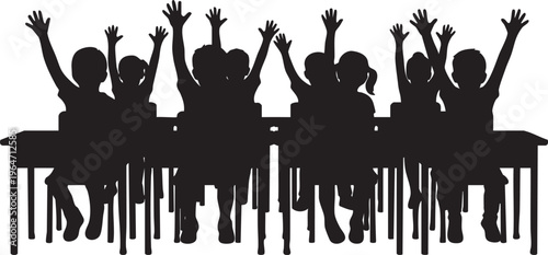 Engaged Young Students Eagerly Participating in a Classroom Discussion, Raising Hands to Share Ideas and Answers