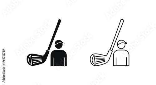 Golf player silhouette and outline icons Vector
