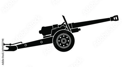A stark black silhouette depicts a vintage artillery cannon showcasing its military design silhouette high quality professional detailed modern elegant stylish