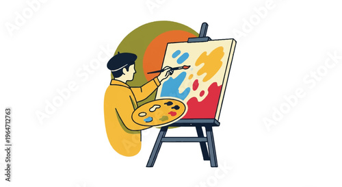 Artist painting on easel vector illustration
