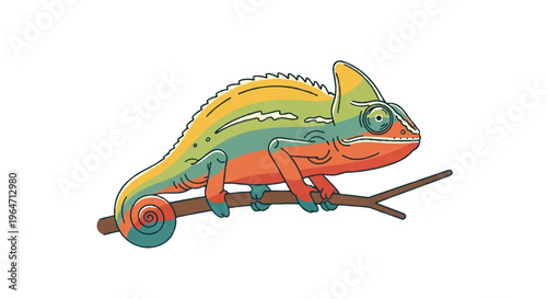 Colorful chameleon perched on a branch vector illustration